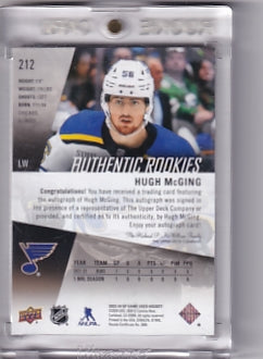 Hugh McGing Authentic Rookies Gold Patch 08/25 Card #212 2023-24 Sp Game Used Rookie Card RC St. Louis Blues
