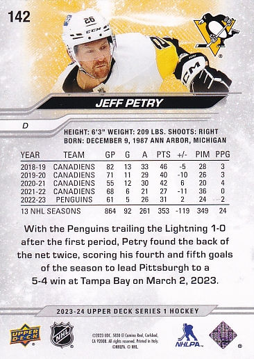 Jeff Petry 2023-24 Upper Deck UD Outburst GOLD 1/1 Pittsburgh Penguins