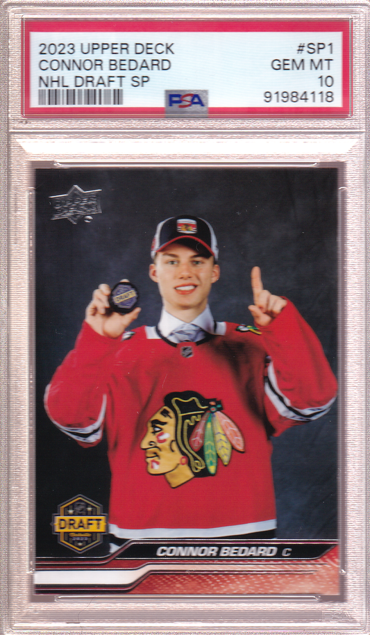 Connor Bedard 2023-24 Upper Deck UD SP-1 Rookie Card RC PSA 10 Chicago Blackhawks