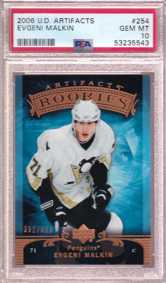 Evgeni Malkin 2006-07 UD Artifacts /599 Rookie Card RC #254 PSA 10 Pittsburgh Penguins