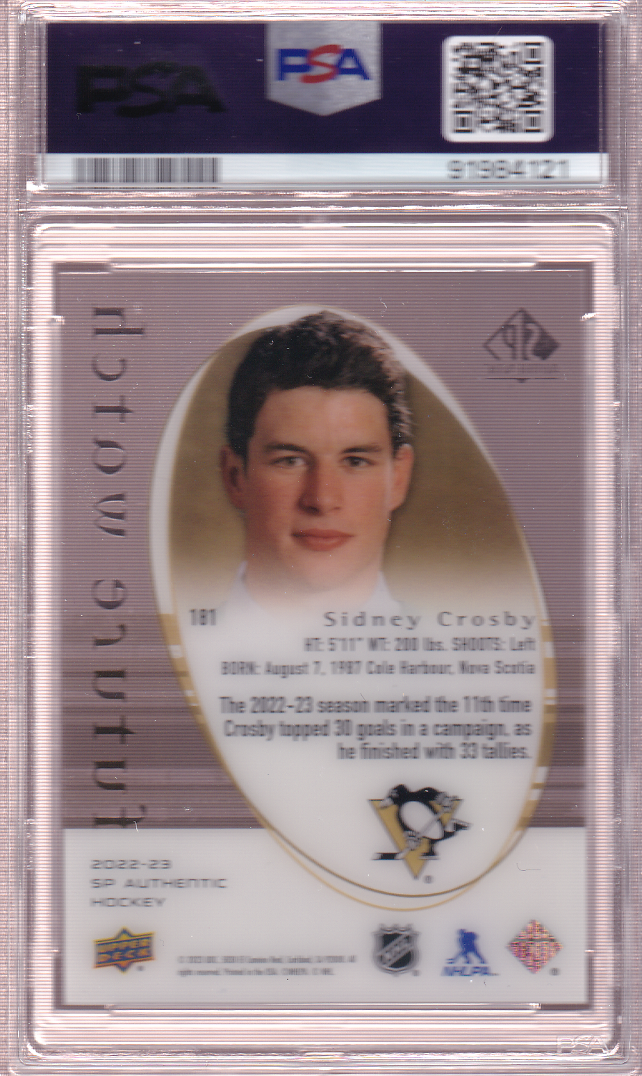 Sidney Crosby 2022-23 SP Authentic Retro Acetate Future Watch #181 PSA 9 Pittsburgh Penguins