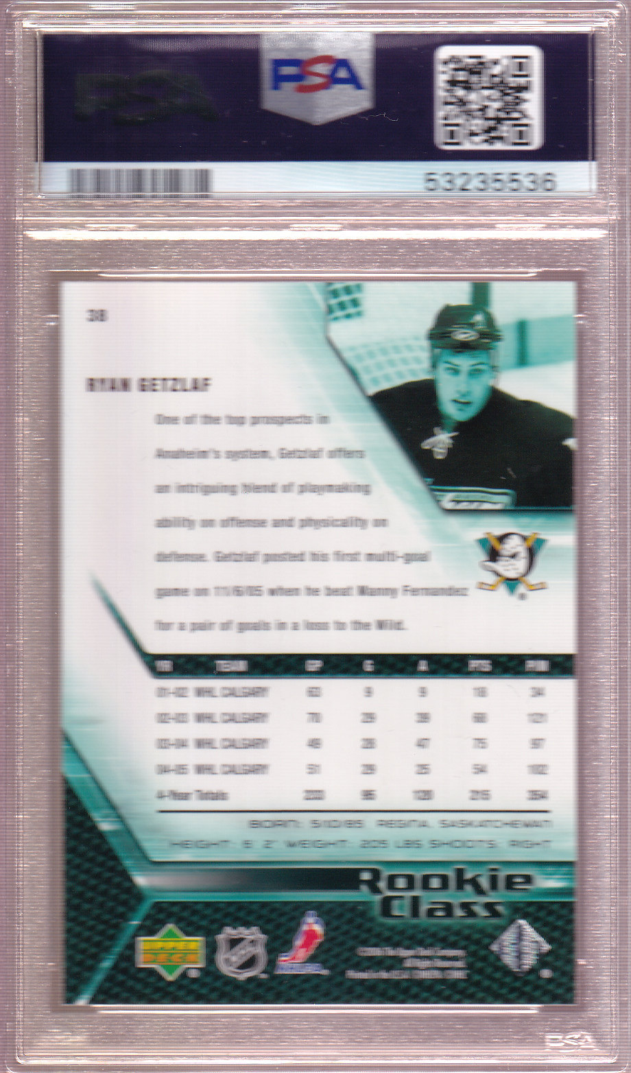 Ryan Getzlaf 2005-06 Rookie Class PSA 10 Rookie Card RC #38 Anaheim Ducks