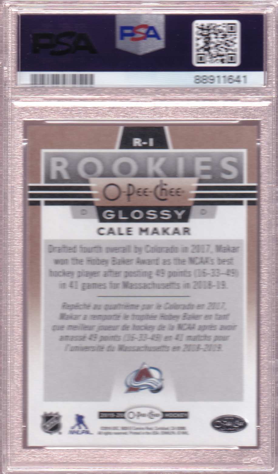 Cale Makar 2019-20 UD O-Pee-Chee Glossy Rookies PSA 8 Rookie Card RC #R-1 Colorado Avalanche