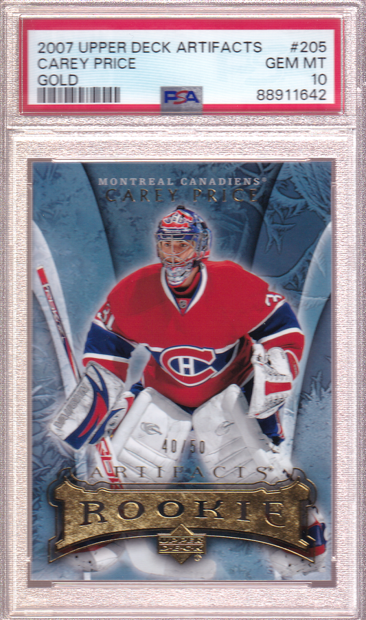 Carey Price UD ARTIFACTS Gold 40/50 Rookie Card RC #205 PSA 10 Montreal Canadiens