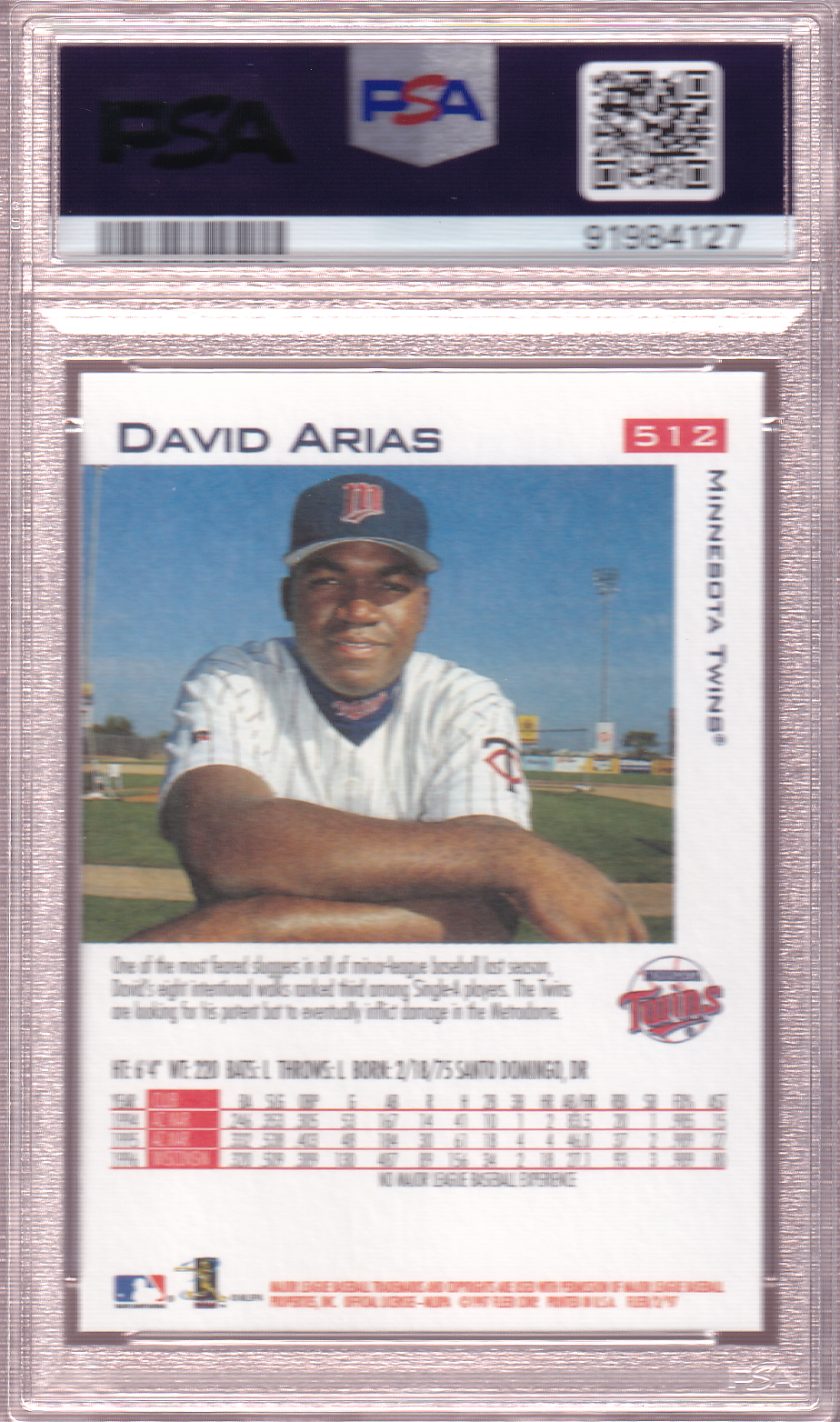 David Ortiz (Arias) 1997 Fleer PSA 10 Rookie Card RC #512 Minnesota Twins