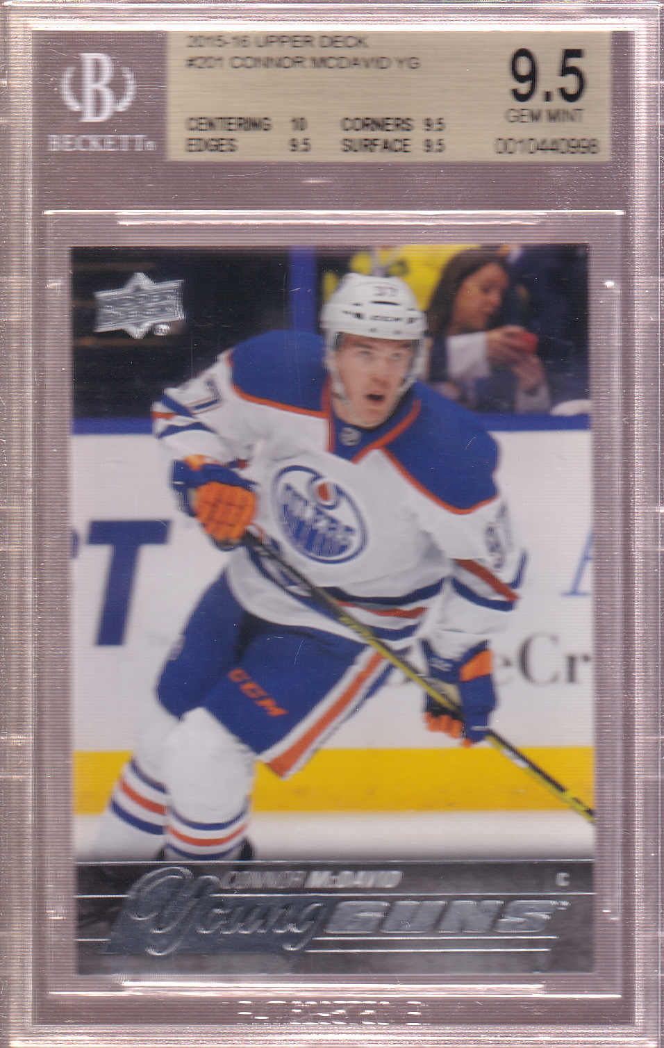 Connor McDavid 2015-16 Upper Deck Young Guns Rookie Card BGS 9.5+ TRUE GEM +   Edmonton Oilers RC