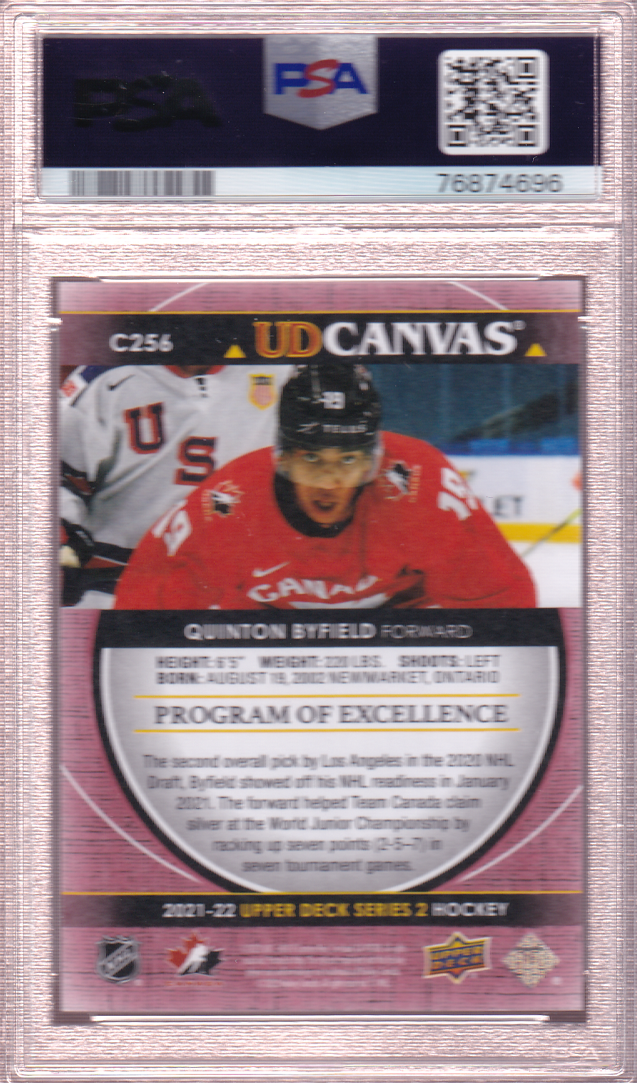 Quinton Byfield 2021-22 Upper Deck UD Canvas Program of Excellence PSA 10 Rookie Card RC #C256 Los Angeles Kings / Team Canada