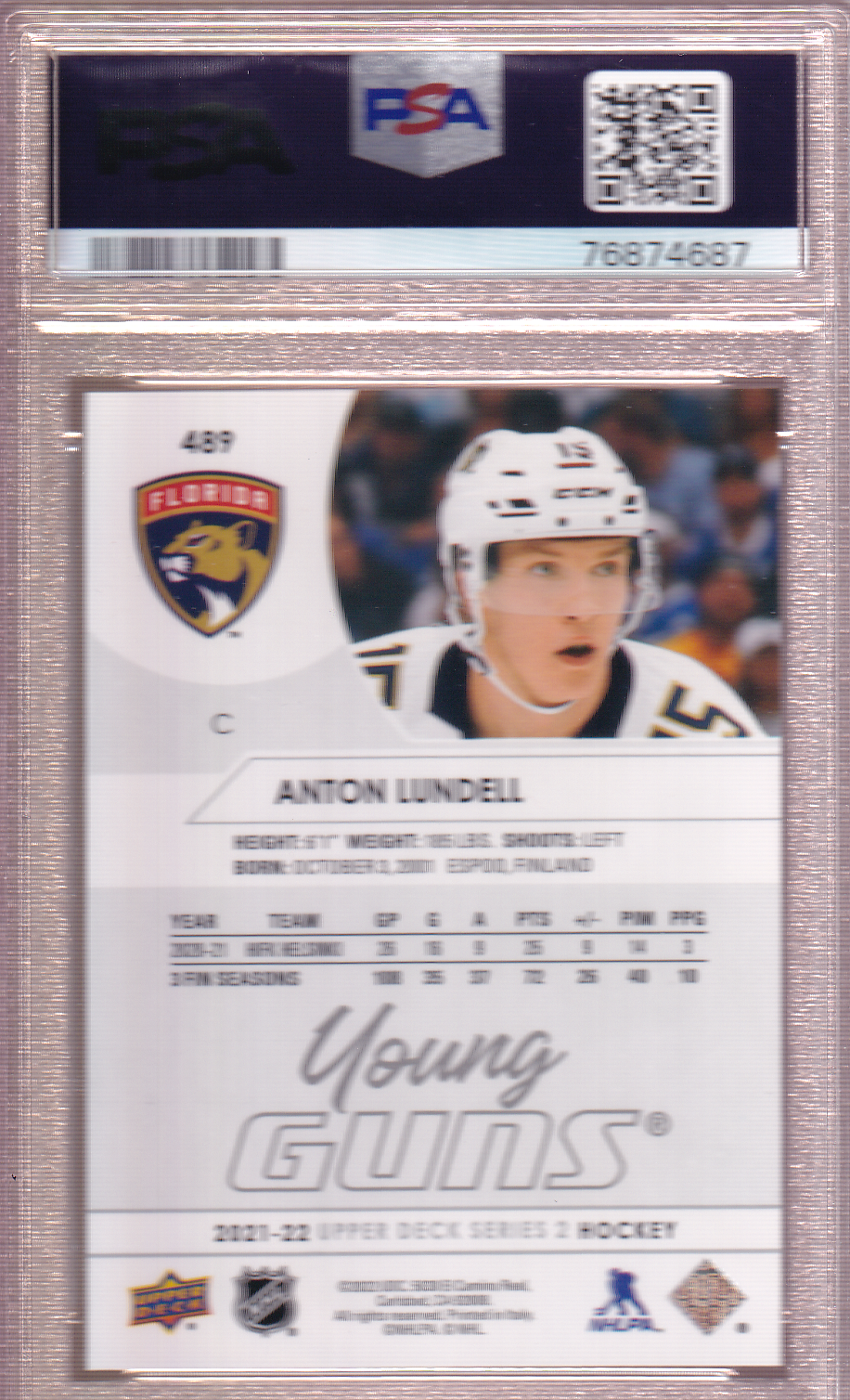 Anton Lundell 2021-22 Upper Deck Young Guns PSA 10 Rookie Card RC #489 Florida Panthers