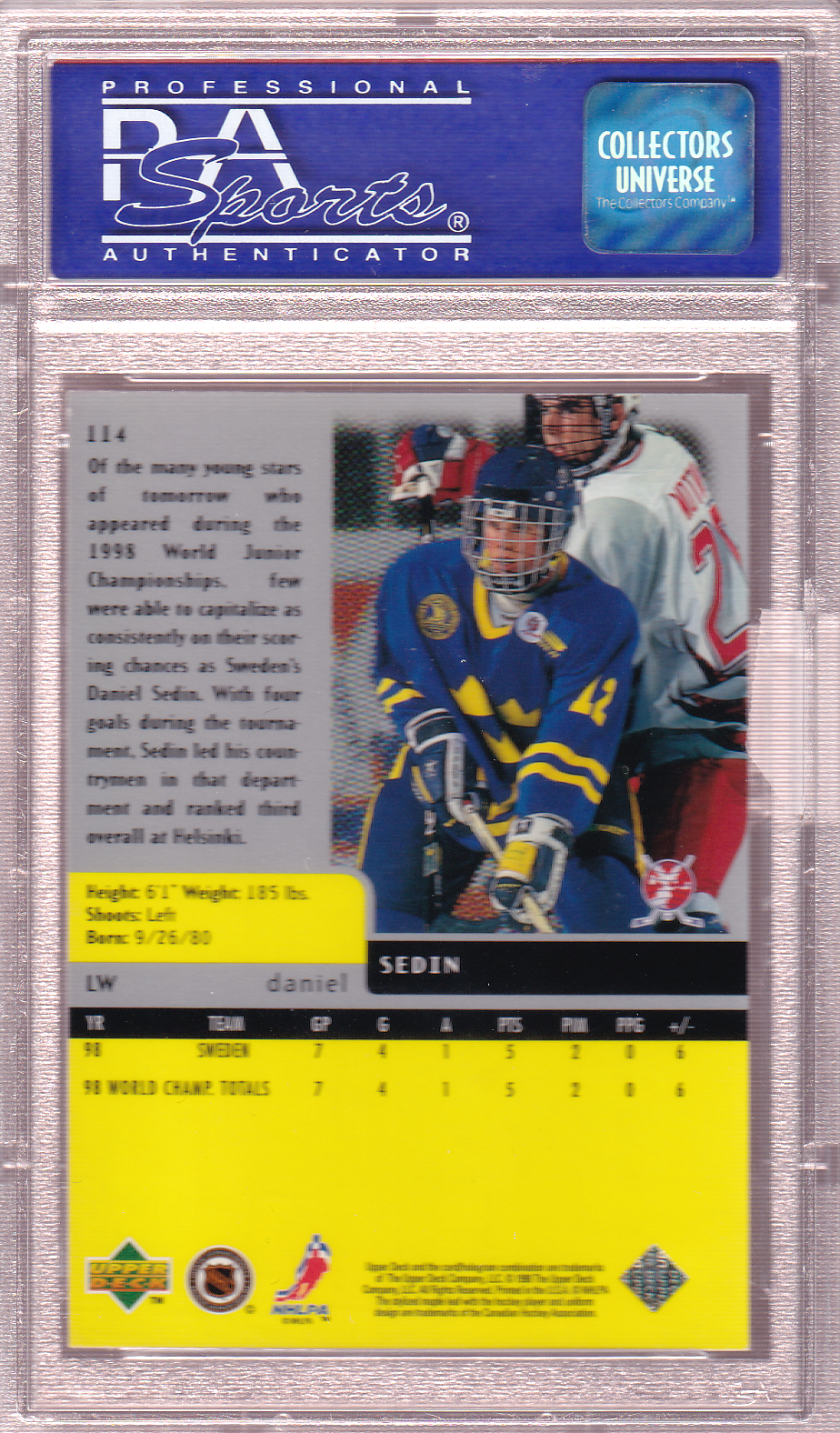 Daniel Sedin  1997-98 Black Diamond  RC PSA 9 Rookie Card #114 Vancouver Canucks