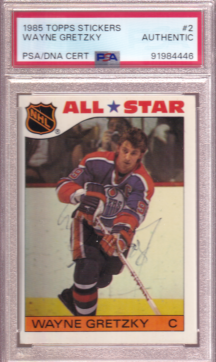 WAYNE GRETZKY Autographed 1985-86 Topps All-Star Sticker card PSA Authenticated - Edmonton Oilers