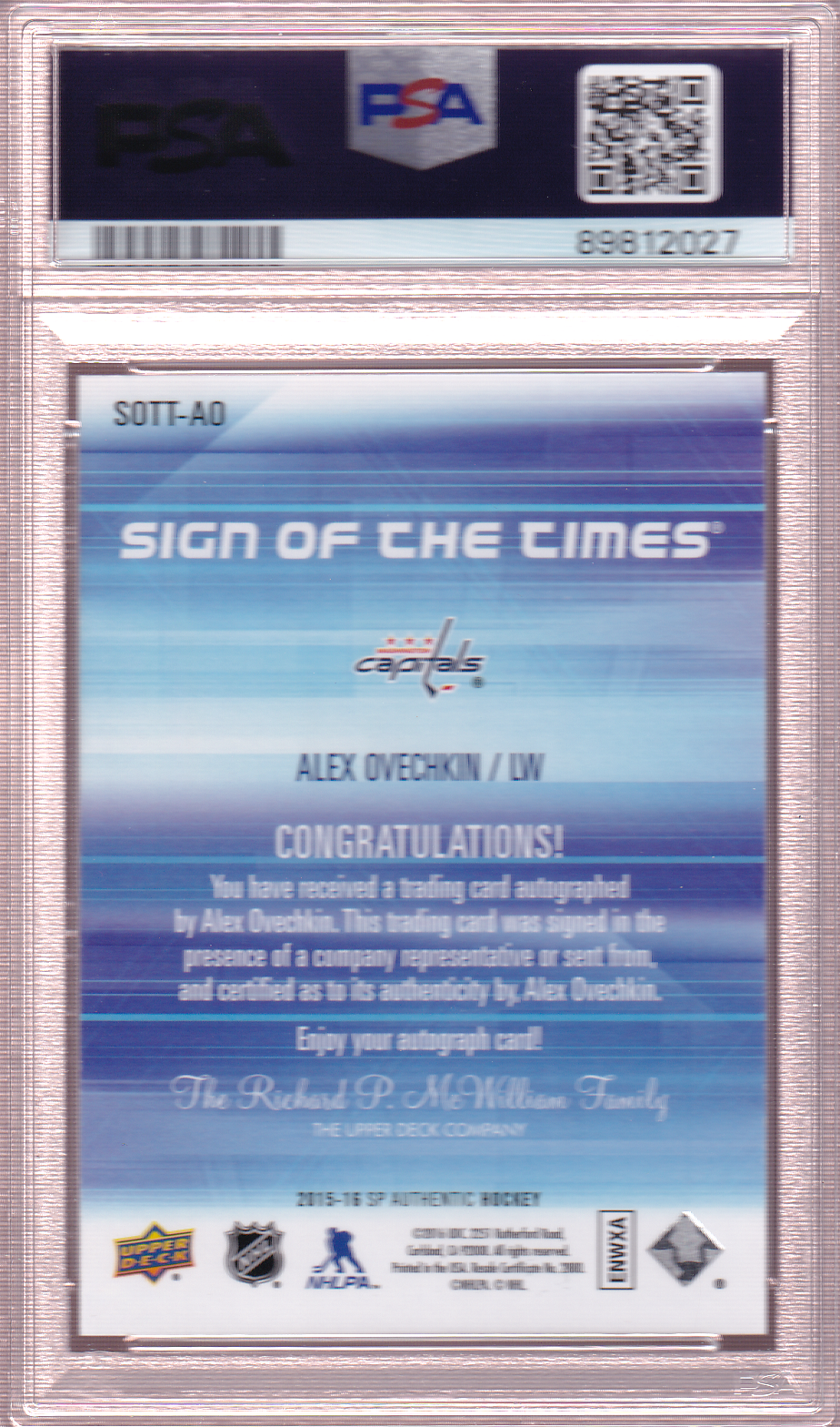 ALEXANDER ALEX OVECHKIN - 2015-16 SP Authentic Sign of the Times Autographed Card  #SOTT-AO PSA 8 - Washington Capitals