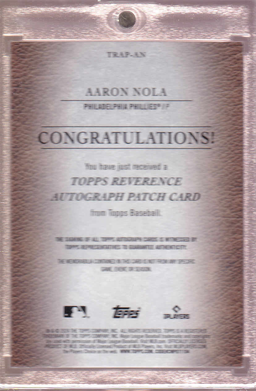 AARON NOLA 2024 Topps Reverence Autographed Patch Card 10/10 - TRAP-AN Philadelphia Phillies