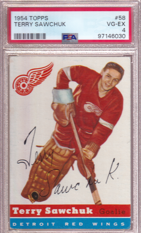 TERRY SAWCHUK 1954-55 Topps Card #58 PSA 4 ex Detroit Red Wings