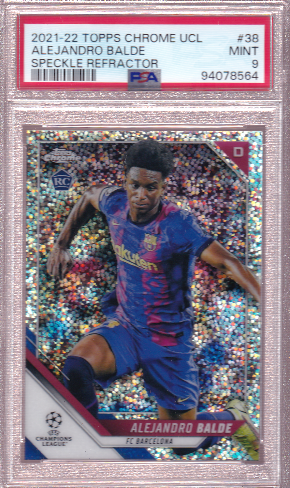 ALEJANDRO BALDE 2021-22 Topps Chrome UCL Speckle Refractor Soccer Card #38 PSA 9