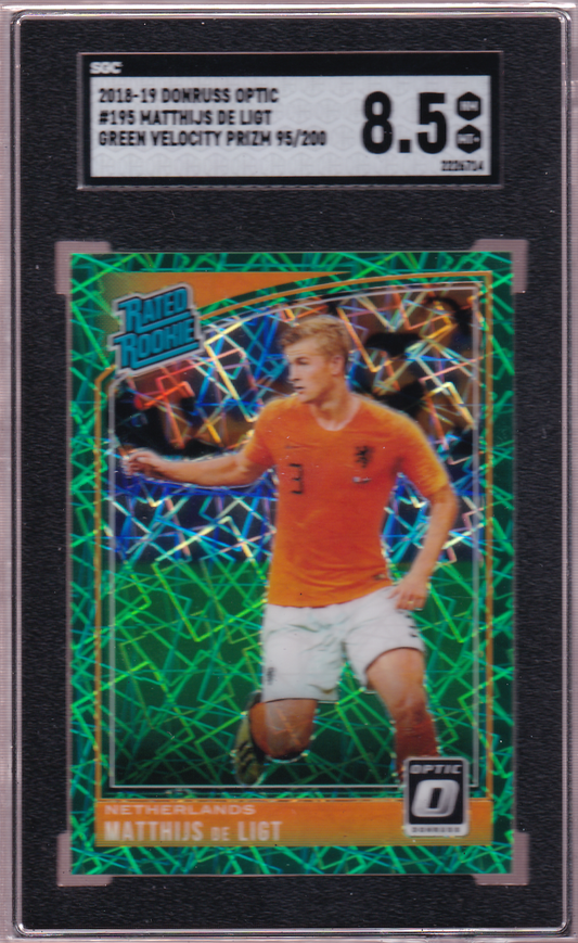 MATTHIJS de LIGT 2018-19 Donruss Optic Soccer Rated Rookie - Green Velocity Prizm 95/100 #195 SGC 8.5