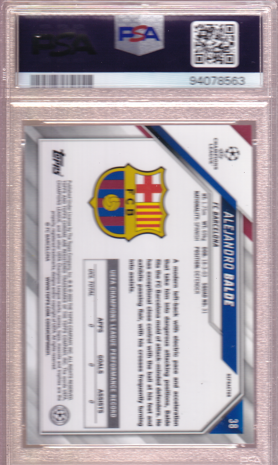 ALEJANDRO BALDE 2021-22 Topps Chrome UCL Refractor Soccer Card #38 PSA 9