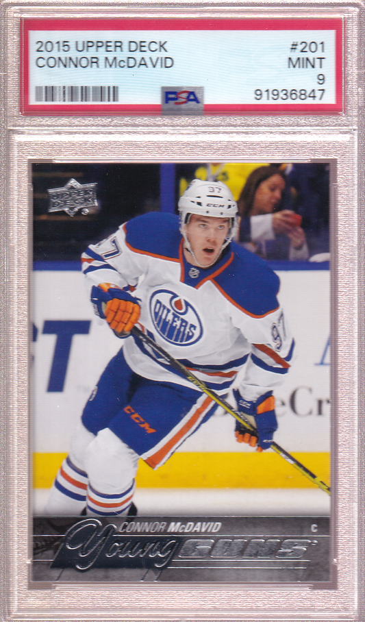 Connor McDavid 2015-16 Upper Deck UD Young Guns Rookie Card RC #201 PSA 9 Edmonton Oilers