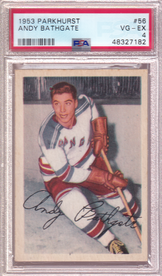 ANDY BATHGATE 1953-54 Parkhurst Rookie Card #56 RC  New York Rangers PSA 4