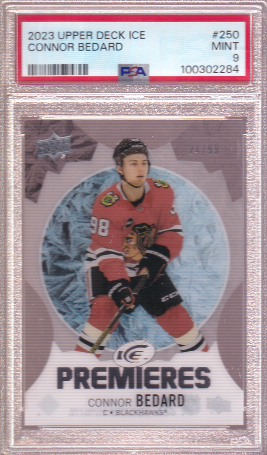 Connor Bedard 2023-24 UD Ice Rookie Premieres Card /99 RC #250 PSA 9 Chicago Blackhawks