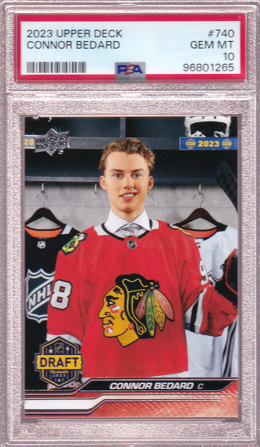 Connor Bedard 2023-24 UD Draft Rookie Card RC #740 PSA 10 Chicago Blackhawks