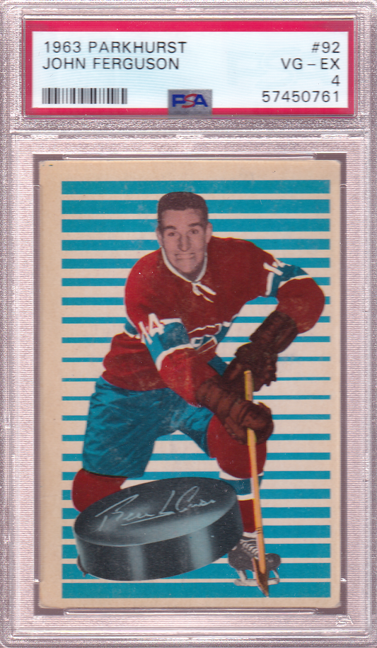 JOHN FERGUSON 1963-64 Parkhurst Rookie Card #92 RC Montreal Canadiens PSA 4