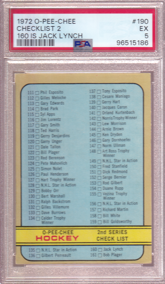 1972-73 O-Pee-Chee Checklist 2 Card #190 OPC PSA 5