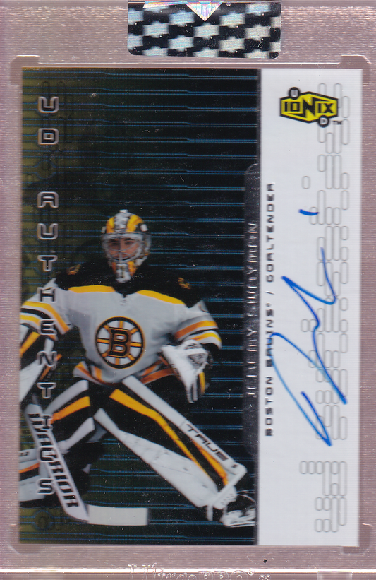 JEREMY SWAYMAN 2021-22 UD Clear Cut Ionix Auto Rookie Card # UA-JS encapsulated Boston Bruins