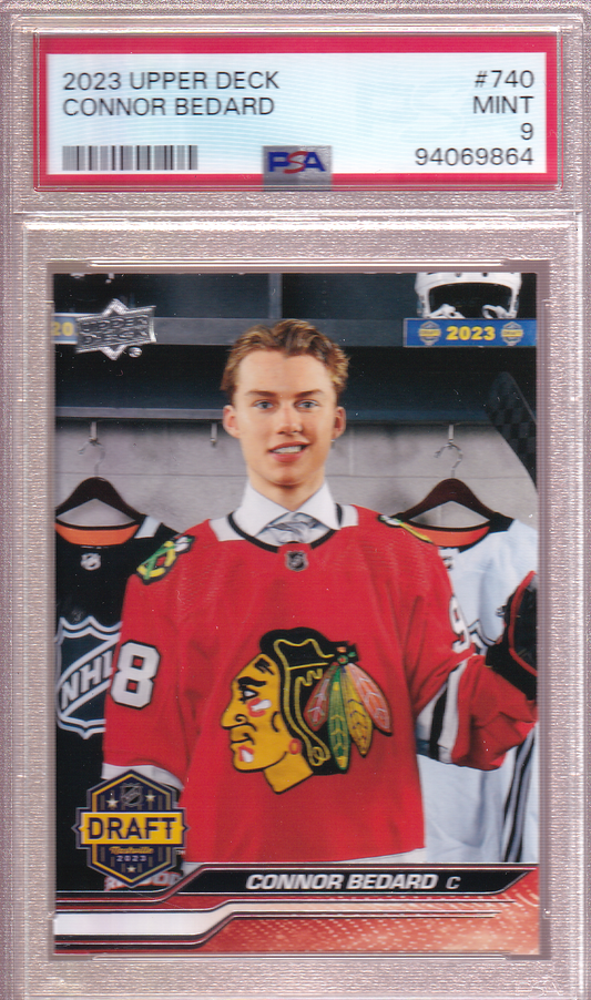 Connor Bedard 2023-24 UD Draft Rookie Card RC #740 PSA 9 Chicago Blackhawks