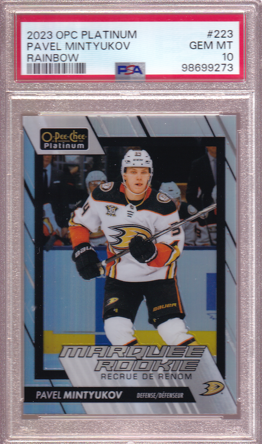 PAVEL MINTYUKOV 2023-24 O-Pee-Chee Platinum Rainbow OPC Rookie Card #223 RC Anaheim Ducks PSA 10