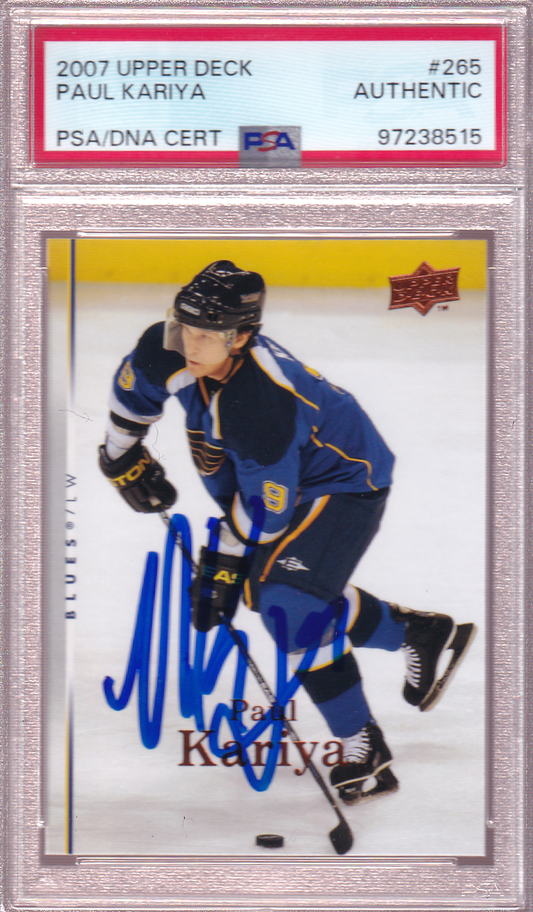 PAUL KARIYA Autographed 2007-08 Upper Deck #265 St. Louis Blues PSA/DNA Certified Authentic Auto