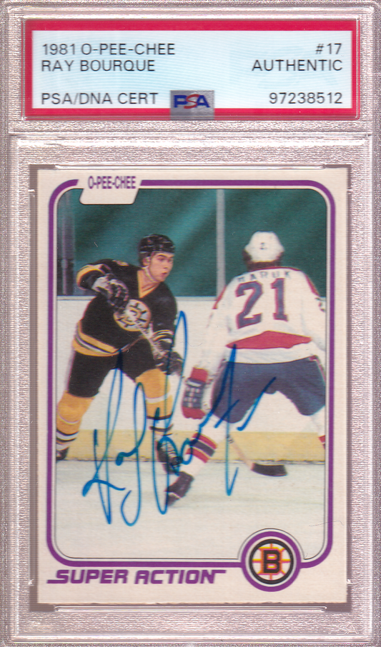 RAY BOURQUE Autographed 1981-82 O-Pee-Chee Boston Bruins #17 Boston Bruins PSA/DNA Certified Authentic Auto