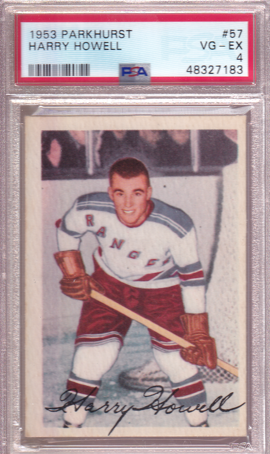 HARRY HOWELL 1953-54 Parkhurst Rookie Card #57 RC  New York Rangers PSA 4