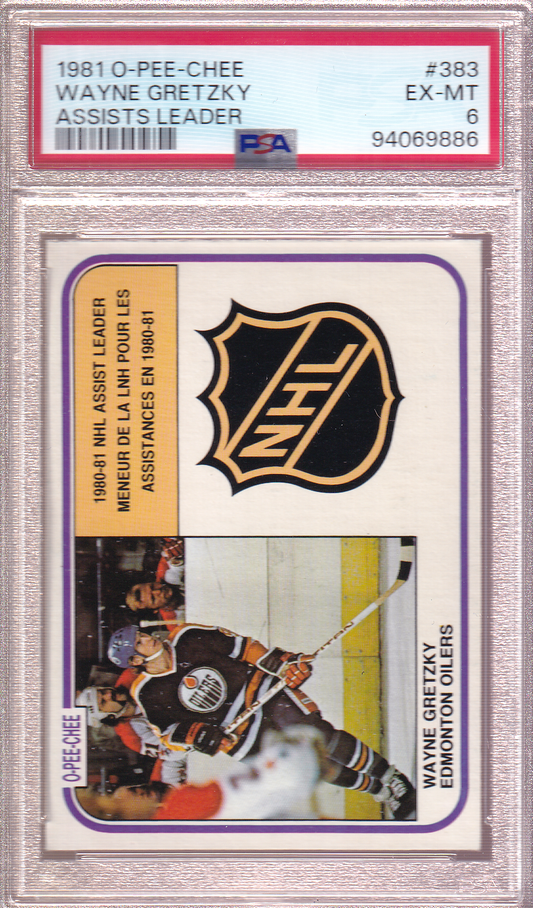 WAYNE GRETZKY 1981-82 O-Pee-Chee Assists Leader Card #383 PSA 6 Edmonton Oilers OPC