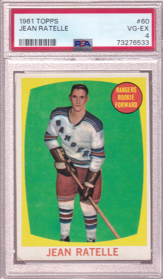 JEAN RATELLE 1961-62 Topps Rookie Card #60 RC PSA 4 New York Rangers