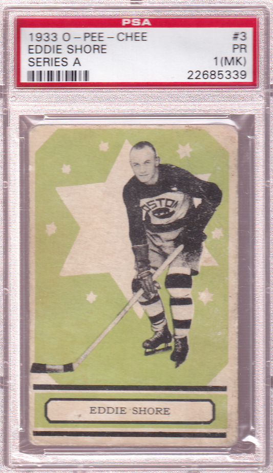 EDDIE SHORE 1933-34 O-Pee-Chee Series A Rookie PSA 1 (MK) Boston Bruins OPC