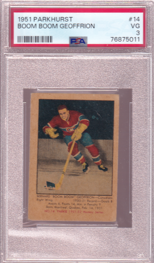 BOOM BOOM GEOFFRION 1951-52 Parkhurst Rookie Card #14  PSA 3 RC Montreal Canadiens Bernie Bernard