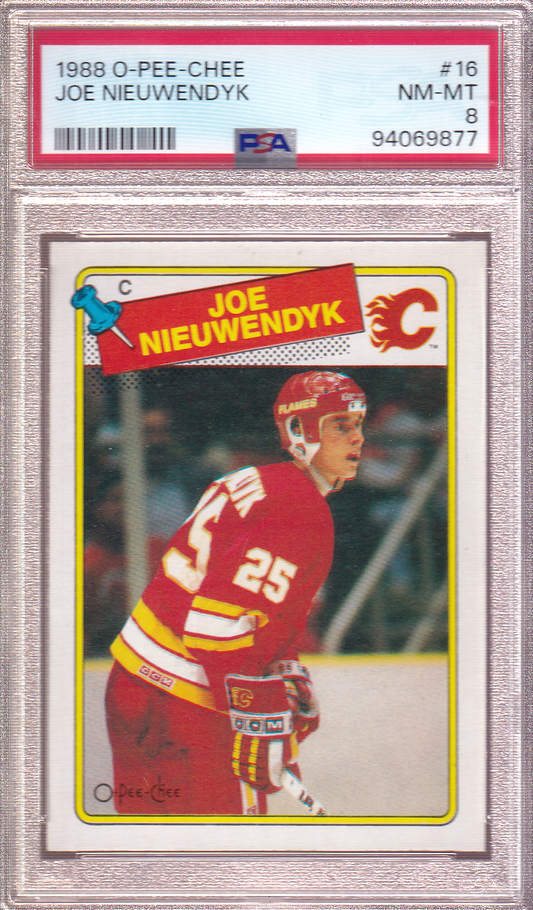 JOE NIEUWENDYK 1988-89 O-Pee-Chee Rookie Card #16 OPC PSA 8 RC Calgary Flames