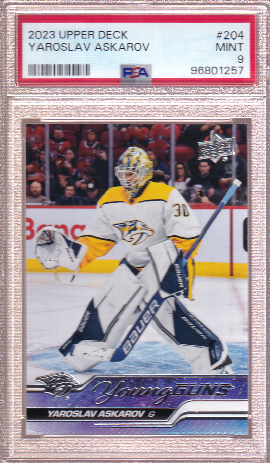 YAROSLAV ASKAROV 2023-24 Upper Deck UD Young Guns Rookie Card PSA 9 RC #204 Nashville Predators