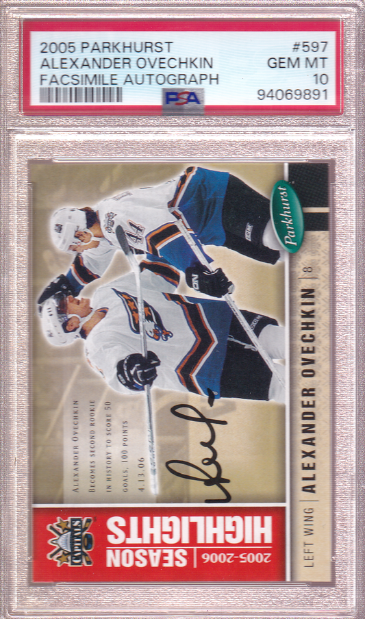 ALEXANDER OVECHKIN 2005-06 Facsimile Autograph Rookie Card 031/100 #597 PSA 10 RC Washington Capitals Alex