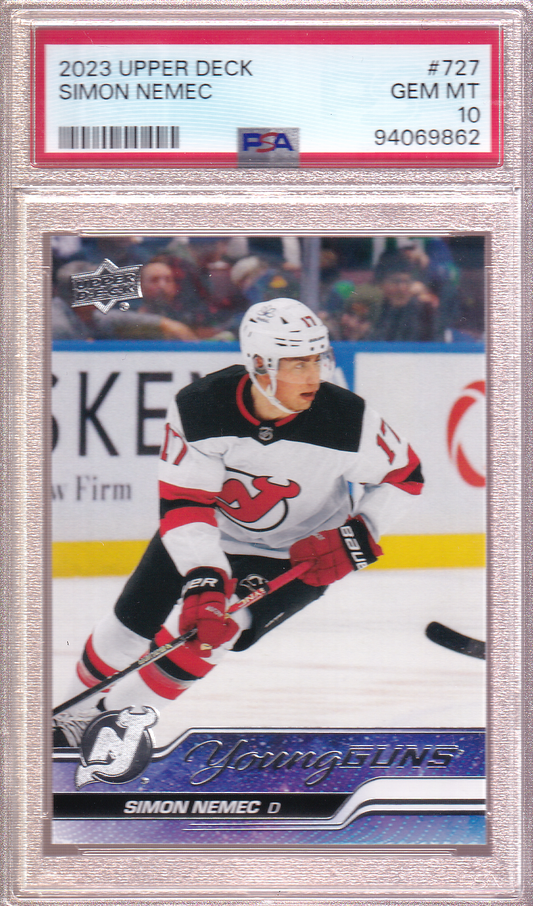 SIMON NEMEC 2023-24 Upper Deck UD Young Guns Rookie Card PSA 10 RC #727 New Jersey Devils