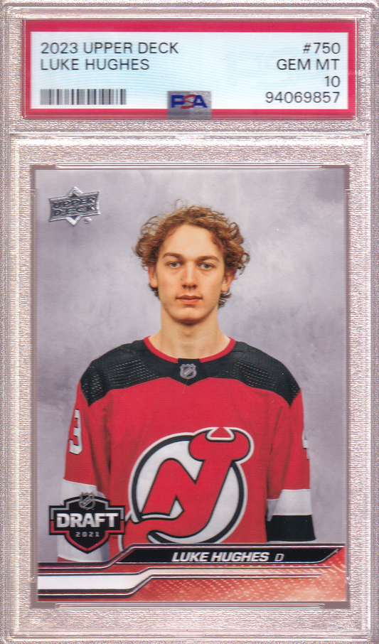 LUKE HUGHES 2023-24 Upper Deck Rookie Card PSA 10 RC #750 New Jersey Devils