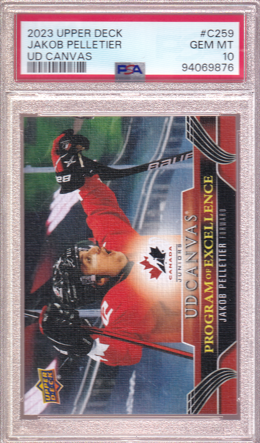 JAKOB PELLETIER 2023-24 Upper Deck UD CANVAS Program of Excellence POE Rookie Card PSA 10 RC #C259 Calgary Flames