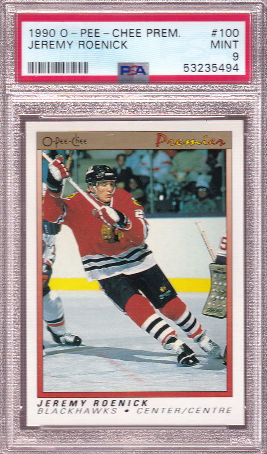 JEREMY ROENICK 1990-91 O-Pee-Chee Premier Rookie Card #100 OPC PSA 9 RC Chicago Blackhawks