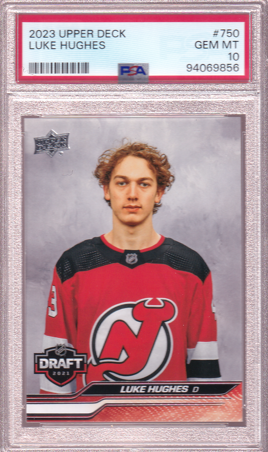 LUKE HUGHES 2023-24 Upper Deck Rookie Card PSA 10 RC #750 New Jersey Devils