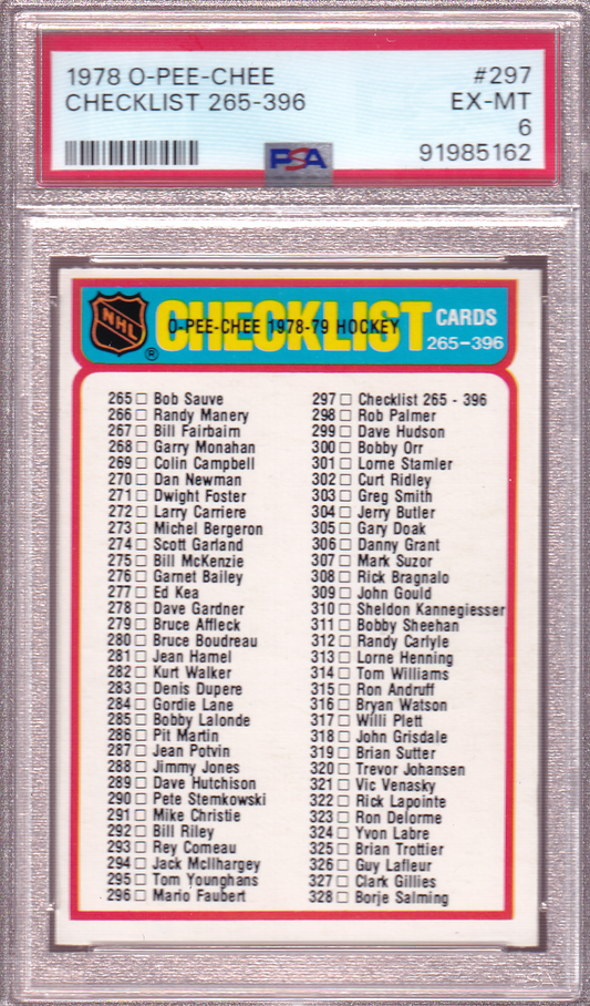 CHECKLIST 265-396 - 1978-79 O-Pee-Chee Card #297 OPC PSA 6