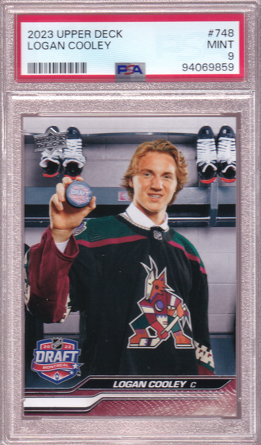 LOGAN COOLEY 2023-24 Upper Deck Rookie Card PSA 9 RC #748 Arizona Coyotes