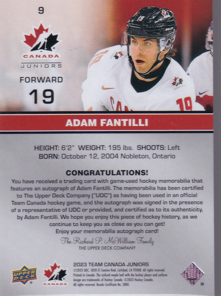 ADAM FANTILLI Premium Autograph 011/125