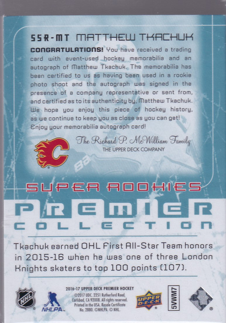 MATTHEW TKACHUK Premier Collection Super Rookies #SSR-MT 17/99