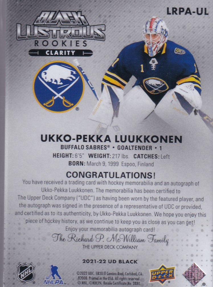 UKKO-PEKKA LUUKKONEN Black Lustrous Rookies 3/5