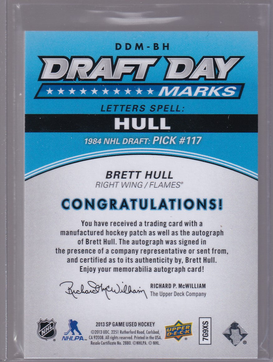 BRETT HULL SP Game Used Draft Day Marks "U" 6/10